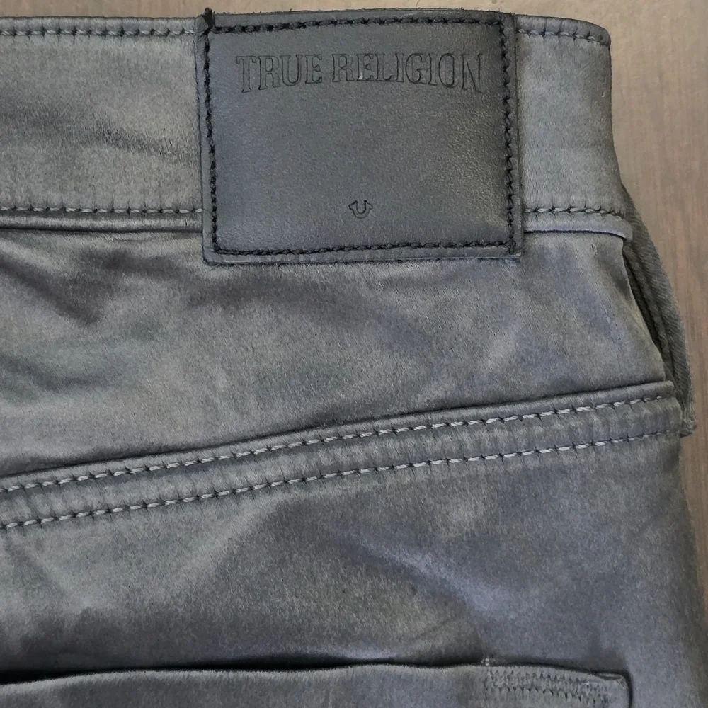 True Religion Joan Smalls Gray Metallic Stretch Skinny Jeans Size 26 Women